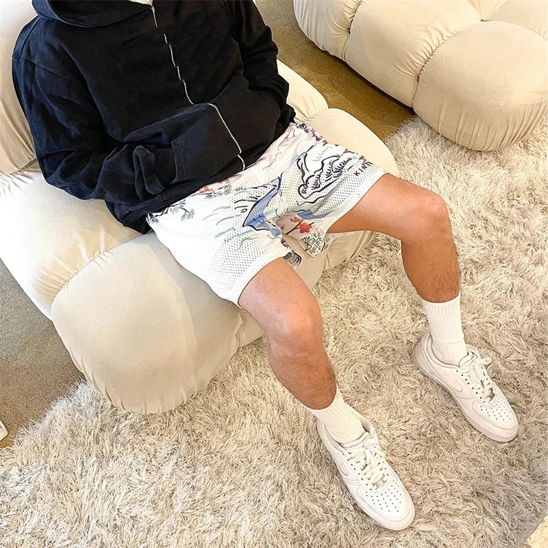 Rose Embroidered Hip Hop Shorts
