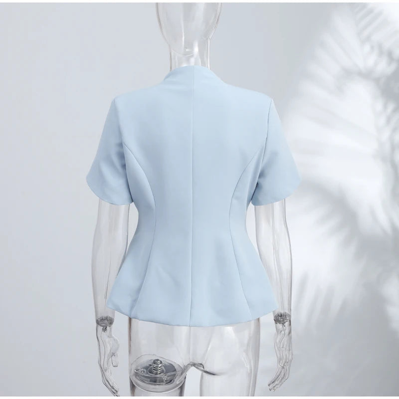 2026 Spring Summer Short Puff Sleeve Frog Button Shirt For Women Stand Collar  Single Breasted Blouse Lady Chic Street Party Top