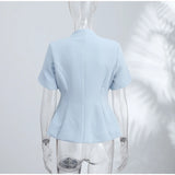 2026 Spring Summer Short Puff Sleeve Frog Button Shirt For Women Stand Collar  Single Breasted Blouse Lady Chic Street Party Top