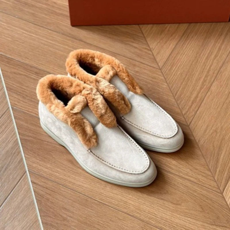 Premium -Made Leather Ankle Snow Boots – 100% Wool Lined Winter Loafers