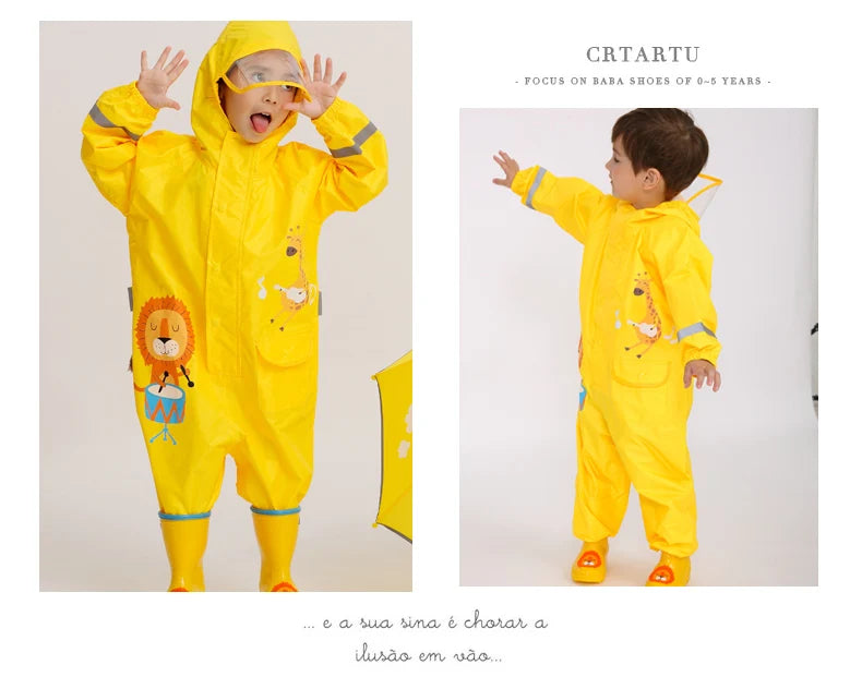 Kids Waterproof Dinosaur Raincoat – Hooded Jumpsuit