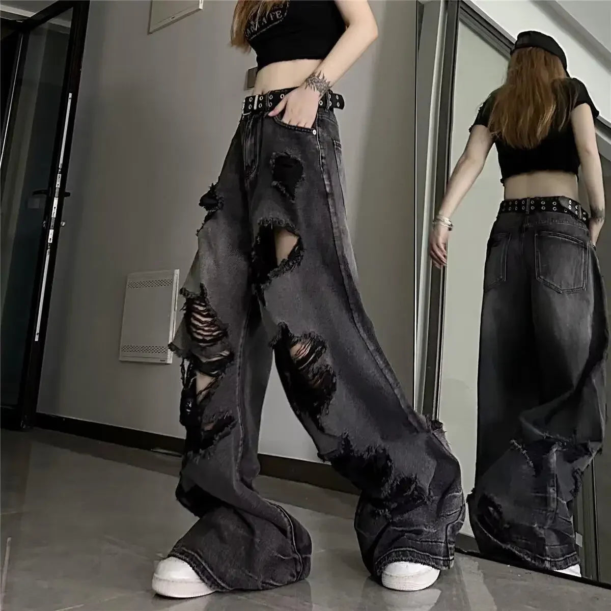 American Style Ripped Bell-Bottom Jeans