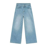 Men's Washed Blue Loose Straight-Leg Jeans
