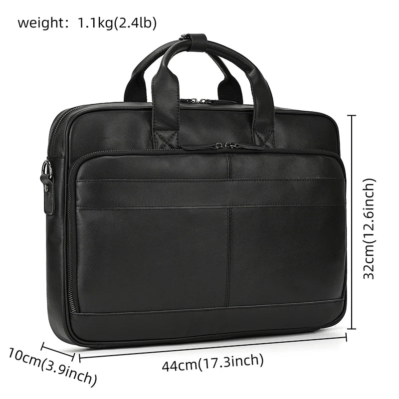 Men Briefcase Genuine Leather Laptop Bag 14 15.6" PC Doctor Lawyer Computer Bag Cowhide Male Briefcase Leather Men Business Bag