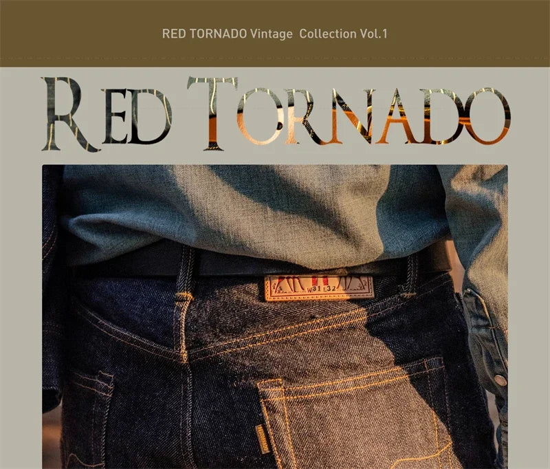 Red Tornado NOIR 21oz Selvedge Denim Straight Cut Jeans Indigo Rugged Style Men Pants