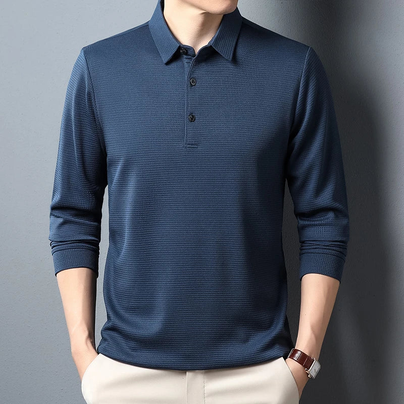 Men's Refined Long Sleeve Polo Shirt – Elegant Casual Fit