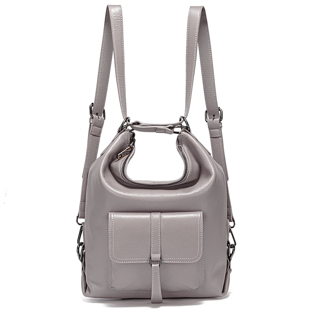 Zency Stylish Women Shoulder Bag 100% Genuine Leather Large Capacity Handbag Multifunction Satchel Bag Backpack Brown 2 in 1 Bag