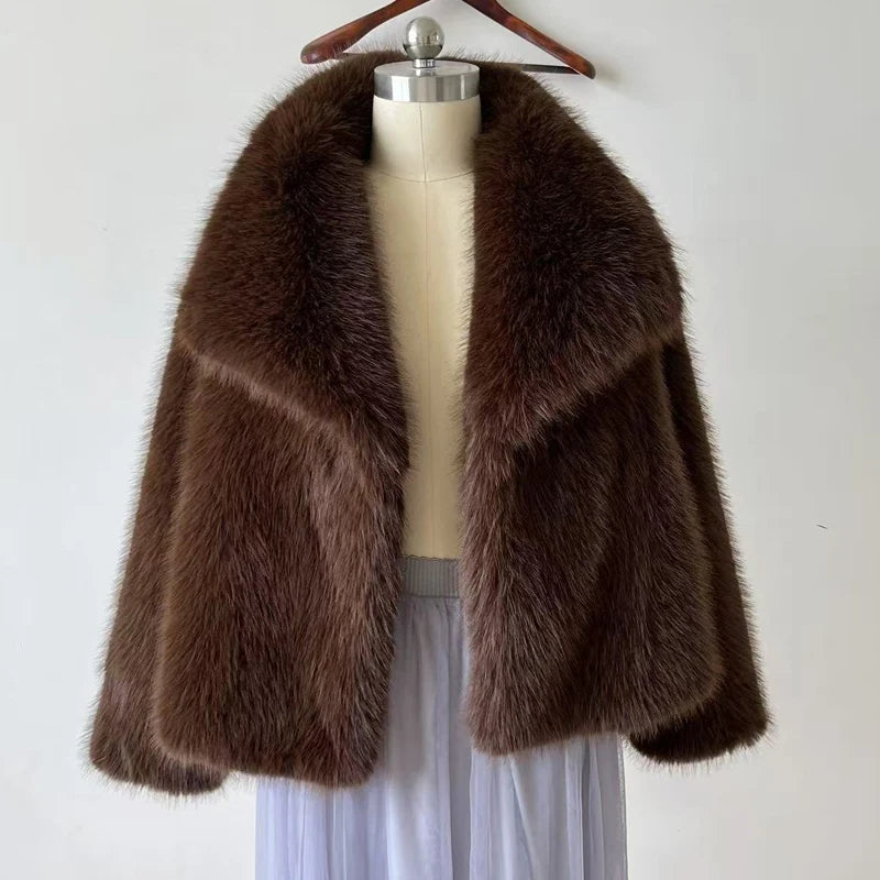 Gradient Faux Fox Fur Overcoat