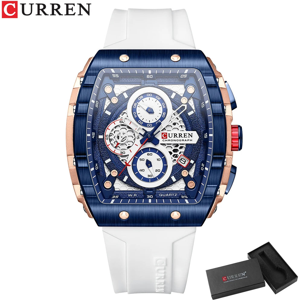 Men’s Sport Quartz Watch – Yellow Silicone Strap, Luminous Auto Date Square Dial