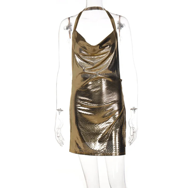 Elegant Sequin Halter Mini Dress