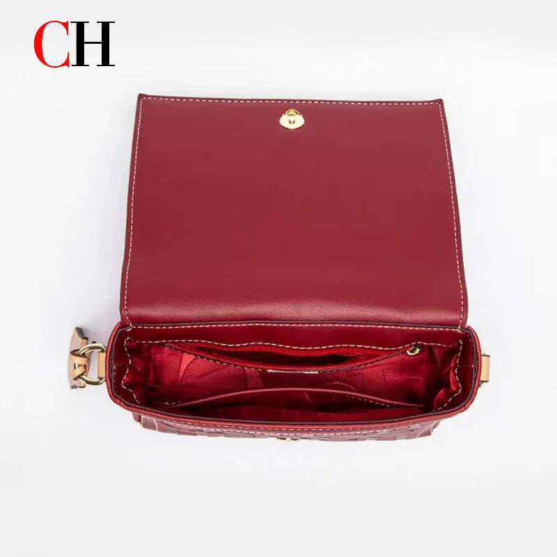CH Crossbody Bag For Women Luxury Monogram Leather Handbag Fashion Wide Strap Shoulder Bag Elegant Lock Flap Bag For Daily Use