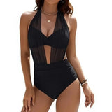 Tummy Control Mesh Bikini Set Women Monokini Swimsuit Sexy Deep V-Neck 1 Piece Bathing Suit Summer Solid Sexy Tight Resort Wear