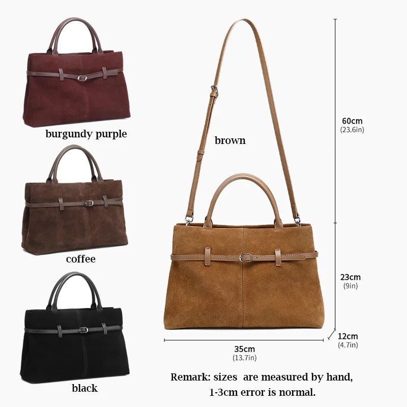 Oversized Suede Leather Briefcase Spacious Handheld Shoulder Crossbody Bag Women Slouchy Commuting Premium Light Luxury Handbag