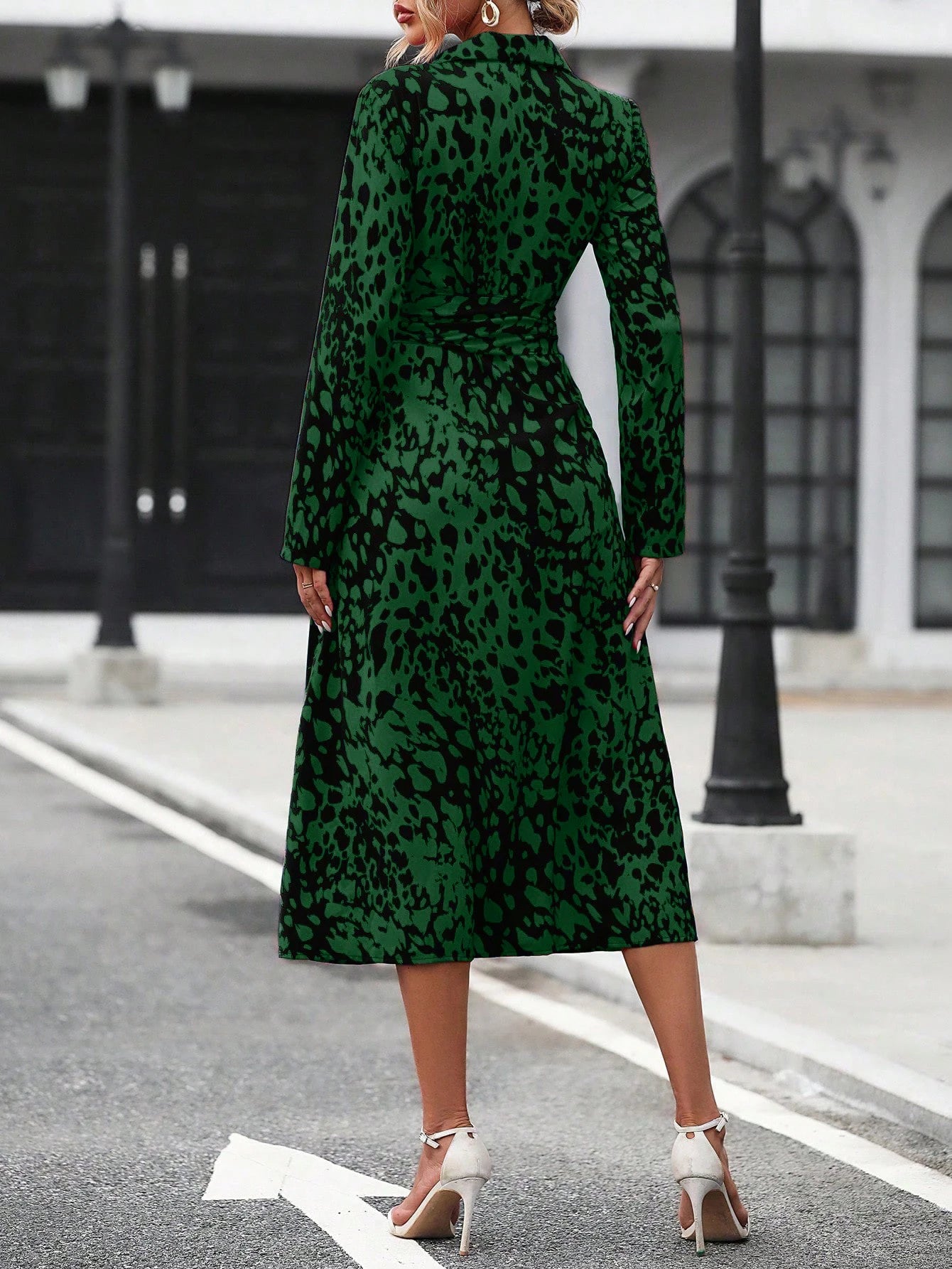 Elegant Print Belted Midi Dress
