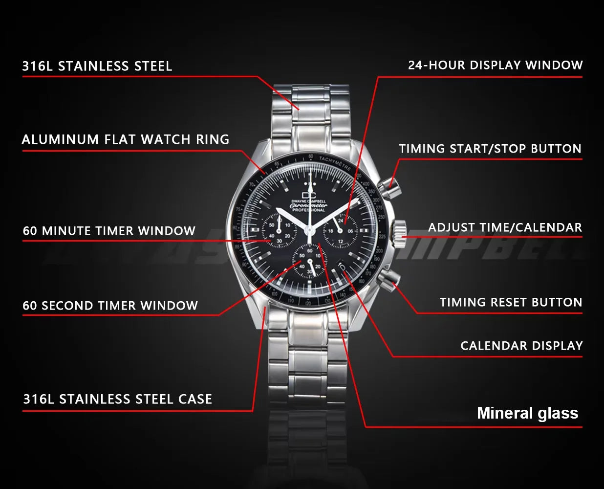 VK63 Chronograph Men's Watch | Panda Dial | 100M Water Resistant