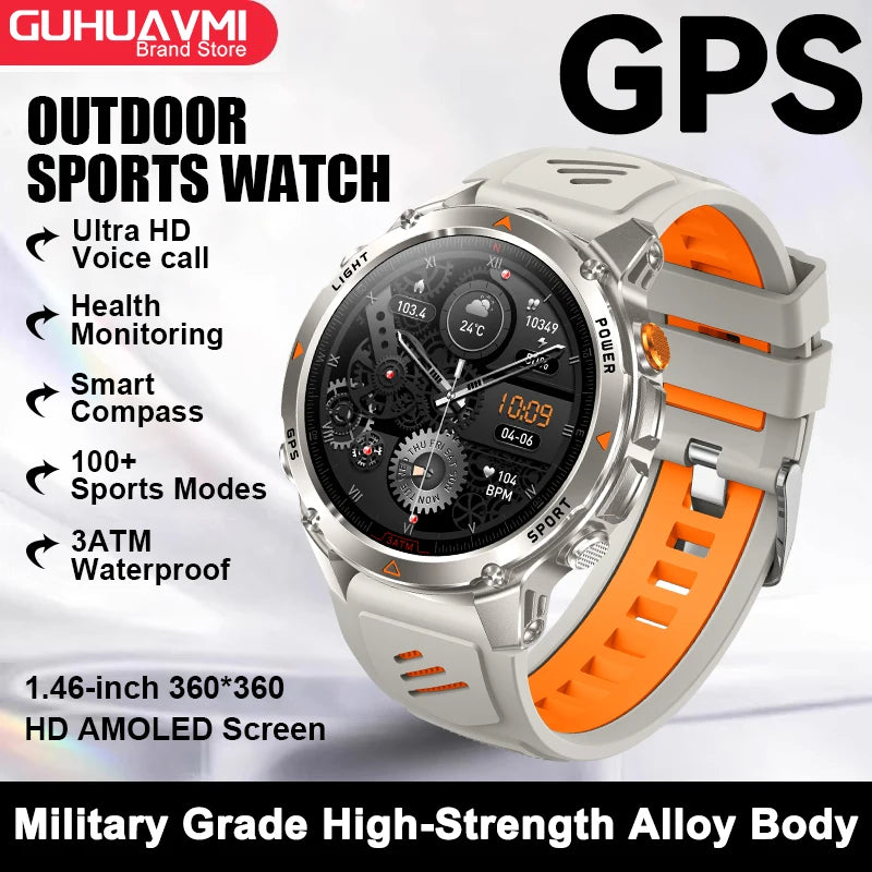2026 New Military Bluetooth Call Smart Watch Built-in GPS Compass Barometric Altimeter 10ATM Waterproof Sports Smartwatches Men