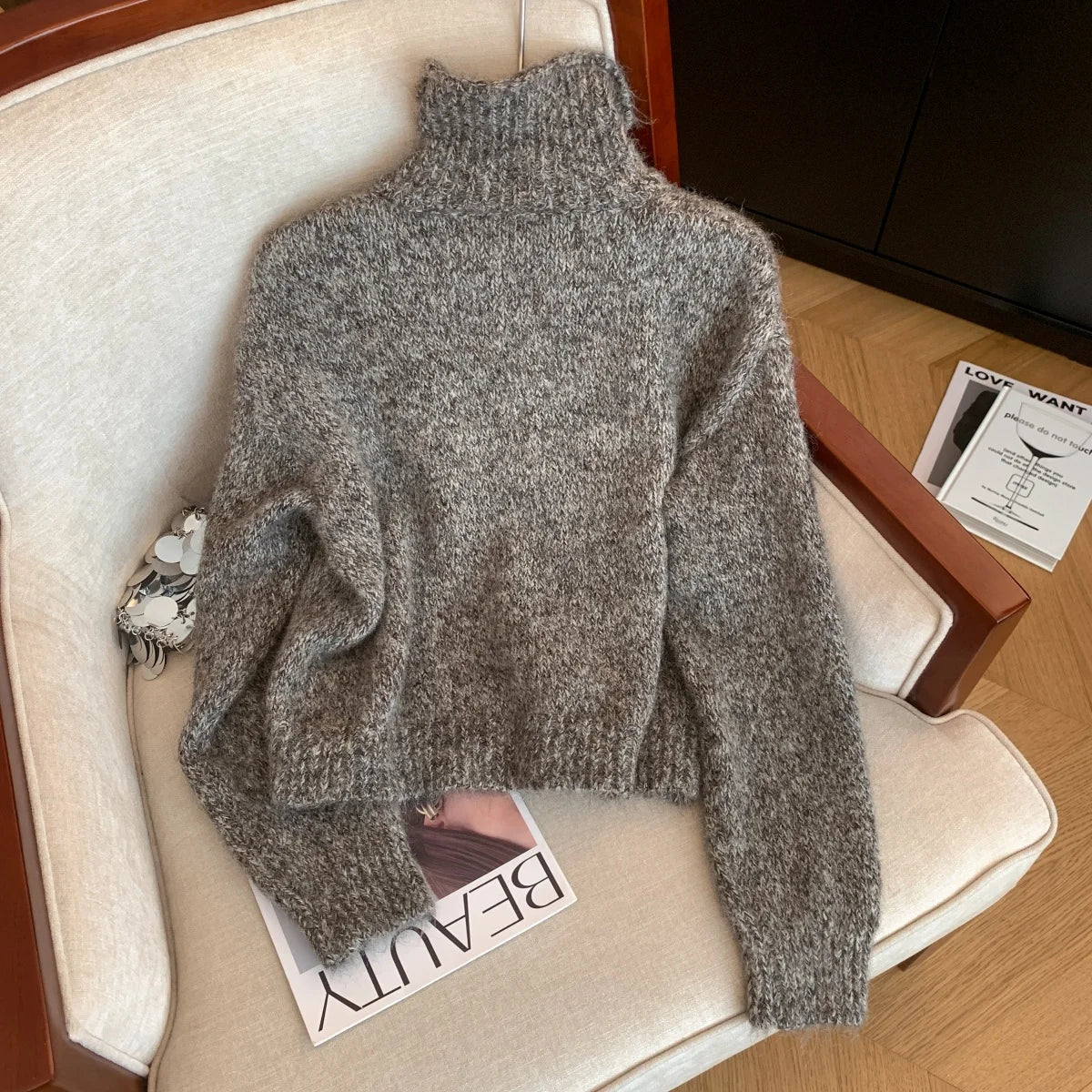 Women's Turtleneck Button-Front Cardigan