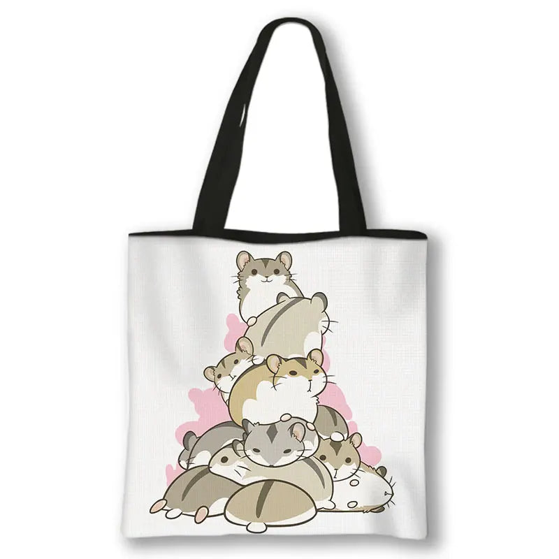 Kawaii Pet Guinea Pig Hamster Print Shoulder Bag Women Casual Handbags Large Capacity Totes Bag Eco Reusable Shopping Bags Gift