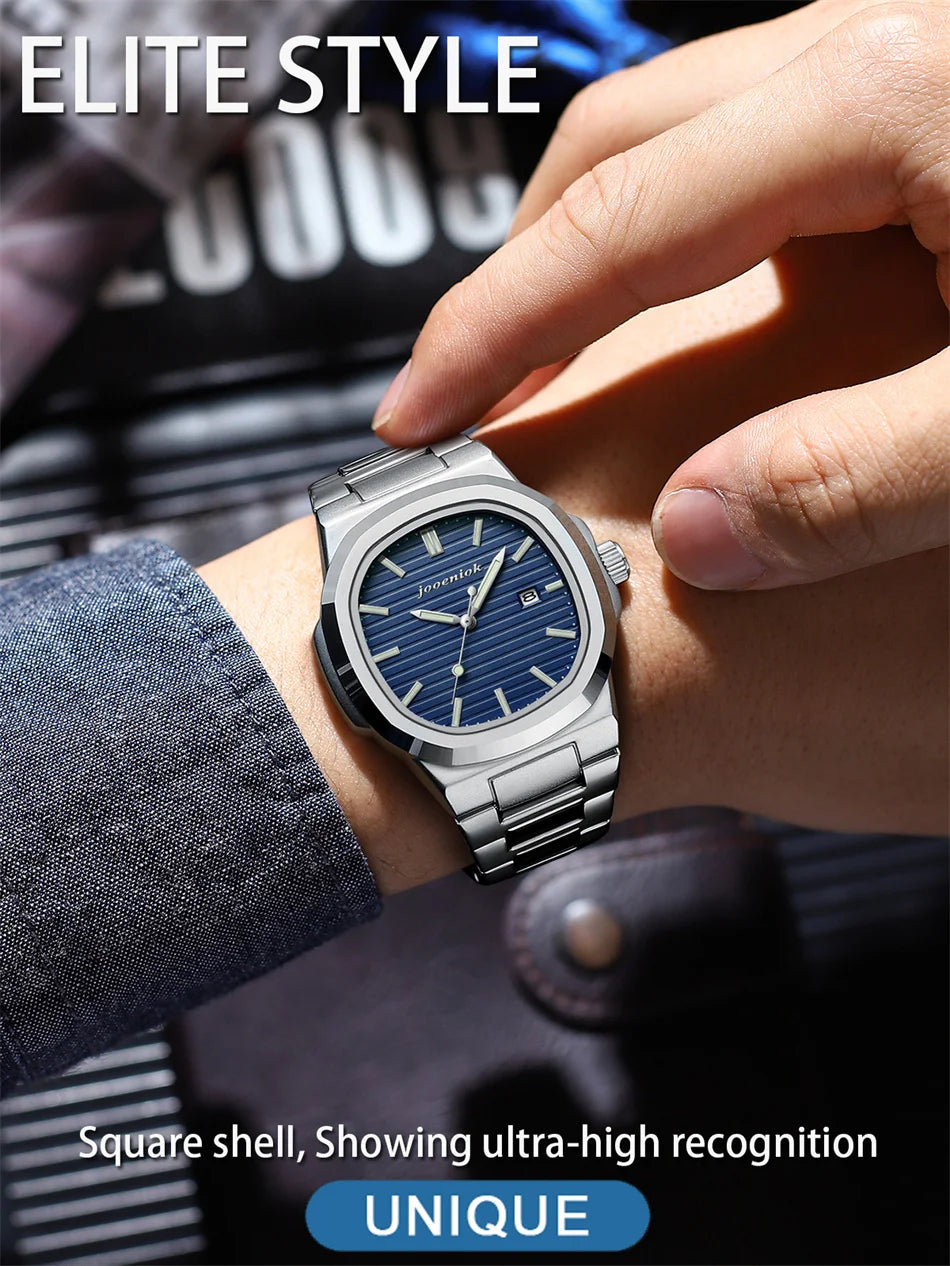 2025 New luxury military man watch square waterproof bright Date week men watch stainless steel Quartz men watches Reloj + box