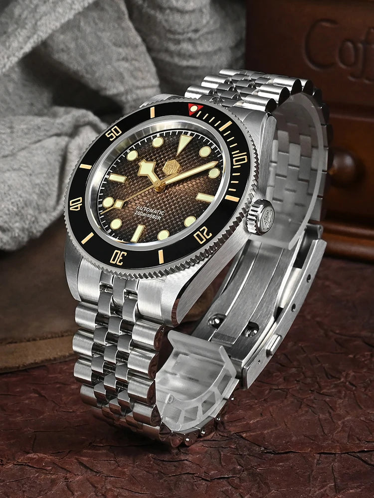 San Martin 3D Waffle Dial New 40mm Dive Watch NH35 Men's Watches Automatic Mechanical Sapphire Waterproof 200m Luminous SN0128