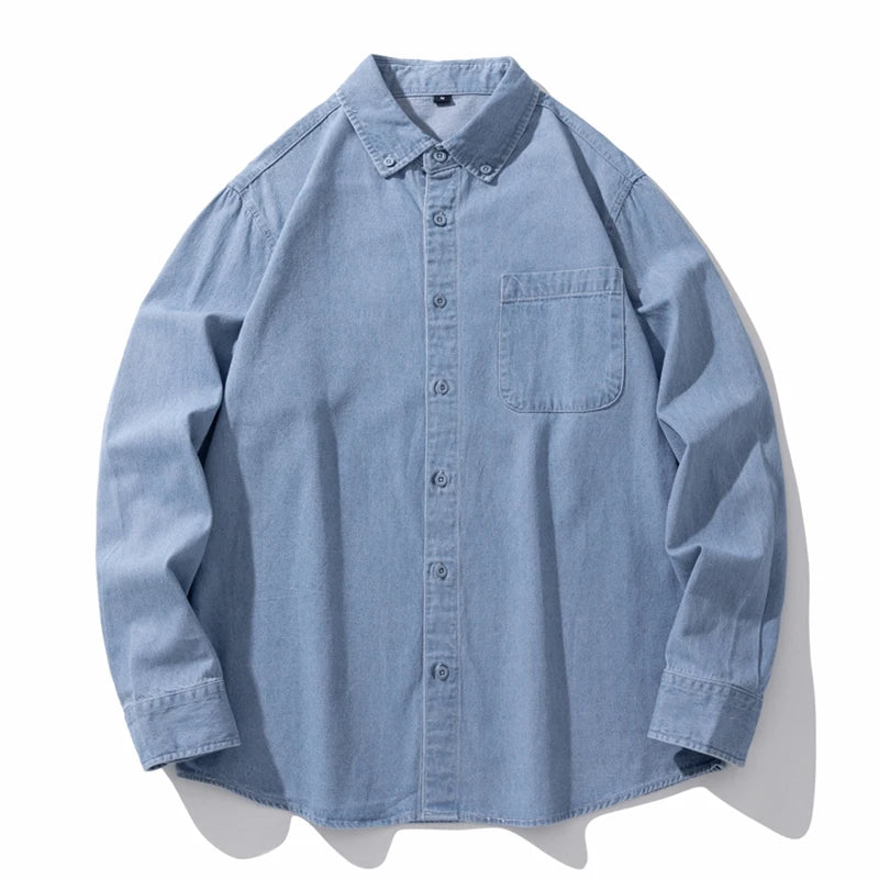 Classic Black Denim Shirt Men's Autumn New Fashion Loose Korean Casual Long-sleeved Jean Shirts Comfortable Male Clothes