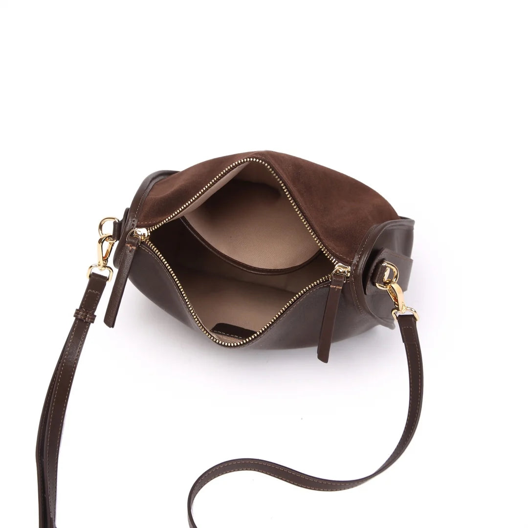 Suede Cowhide Fashion Ladies Shoulder Cross Coffe Bag Genuine Leather Luxury Designer Women's Brown Handbag Female Crossbody Bag
