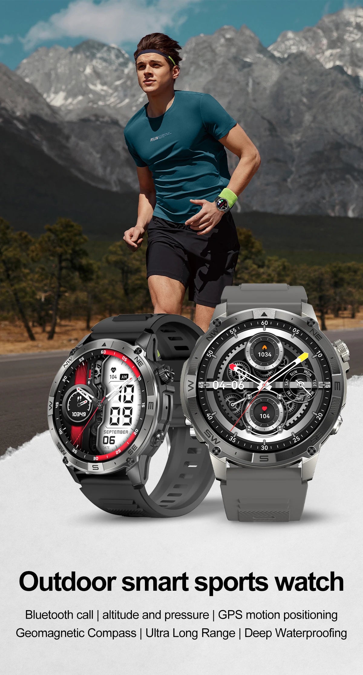NORTH EDGE GPS Smart Watch – AMOLED, Bluetooth & IP68