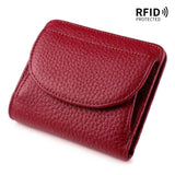 New Women Genuine Leather Mini Wallet RFID Folding Simple Ultra-thin Small Soft Cowhide Wallet Female Card Holder Coin Bags