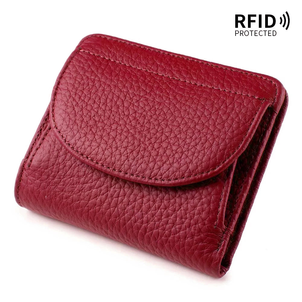 New Women Genuine Leather Mini Wallet RFID Folding Simple Ultra-thin Small Soft Cowhide Wallet Female Card Holder Coin Bags