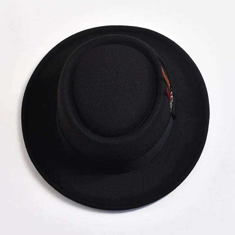 Men's Vintage Felt Fedora Hat with Feather Accent
