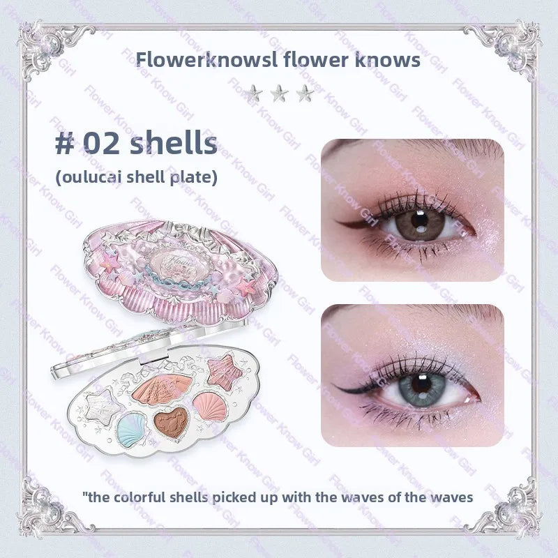 Flower Knows Moonlight Mermaid Eyeshadow Palette 8-Color Matte Shimmer Glitter Eye Makeup Cosmetics Women Beauty Eye Shadow