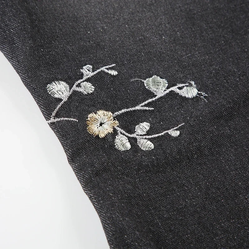 Weekeep Floral Embroidery Low Rise Flared Jeans Women
