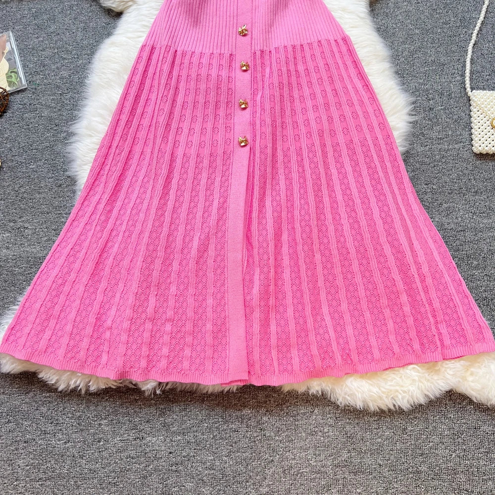 Elegant Collared Knit A-Line Midi Dress