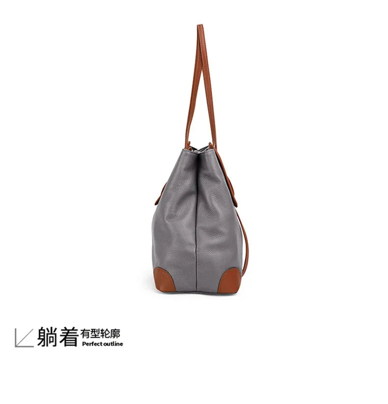 Genuine Leather Tote Bag Luxury Designer Women's Shoulder Bag Large Capacity Women Bags High Quality Soft Cowhide Female Handbag