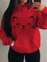 Women's Playful Cat Graphic Fleece Hoodie