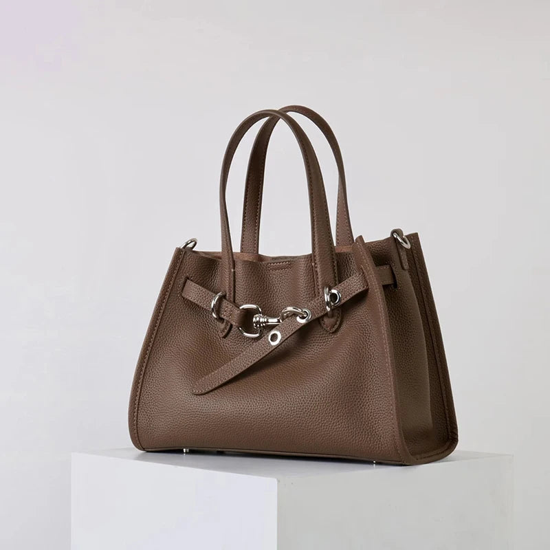 Luxury Brand Silver Buckle Women Bags Genuine Leather Handbags Women Shoulder Bags Cowhide Autumn Winter New Square Women Totes