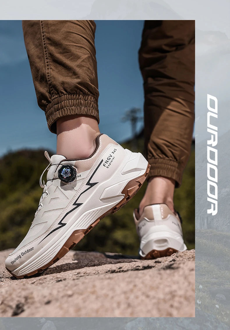 Outdoor Hiking Shoes for Men, Lightweight Travel Hiking Shoes, Breathable Mesh Sneakers, Casual Walking Shoes, Rotating Buckle Design, Non-Slip and Wear-Resistant Trail Shoes, Suitable for Mountaineering and Camping, 2026 New