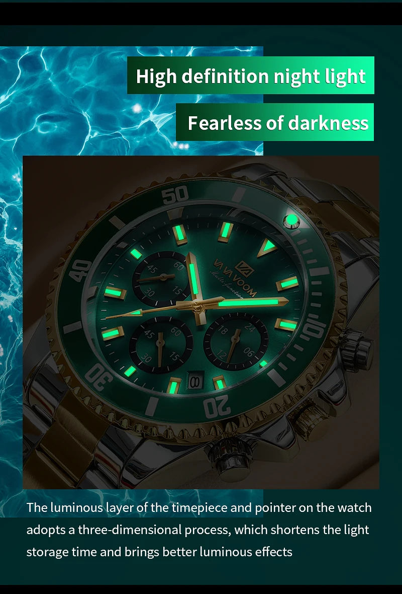 VA VA VOOM Men’s Luxury USA Business Diver Watch – Stainless Steel Quartz Chronograph