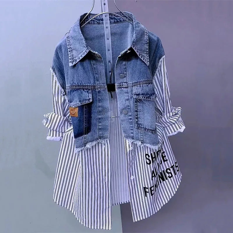 Two-Tone Splicing Denim Jacket
