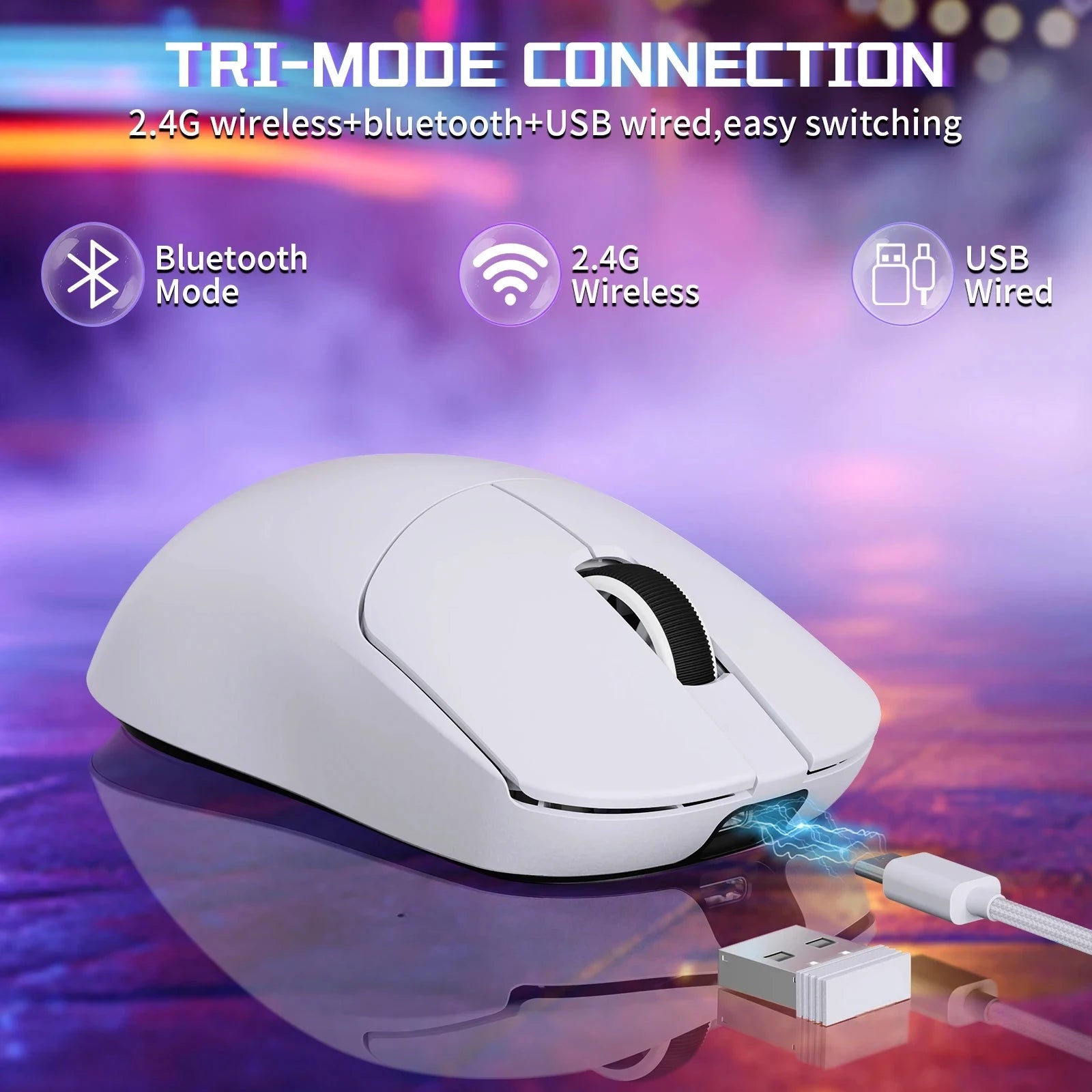2026 New Wireless Gaming Mouse 500mAh, TYPEC Rechargeable  Mouse with 1000Hz Polling Rate, Compatible with Laptops and Desktops