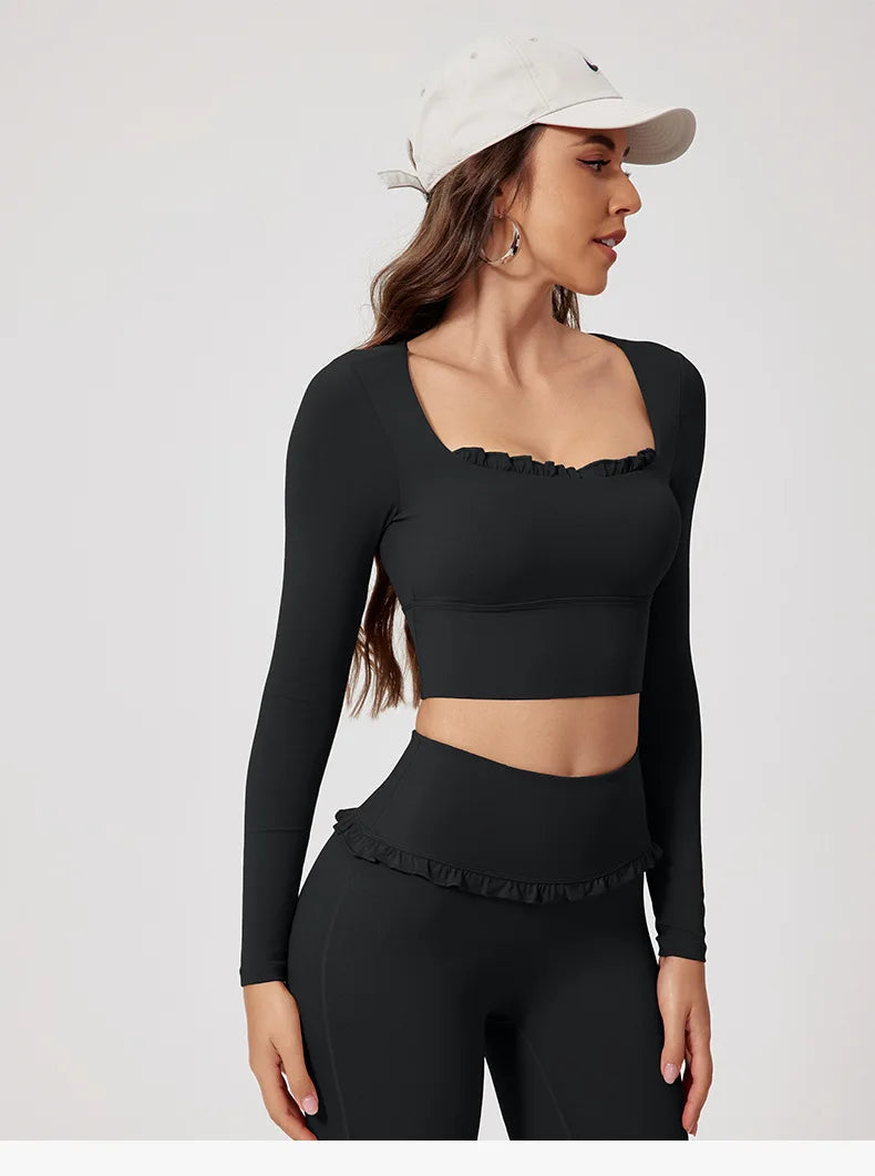 Premium Women’s 2-Piece Yoga & Gym Set – Long Sleeve Quick-Dry Sportswear
