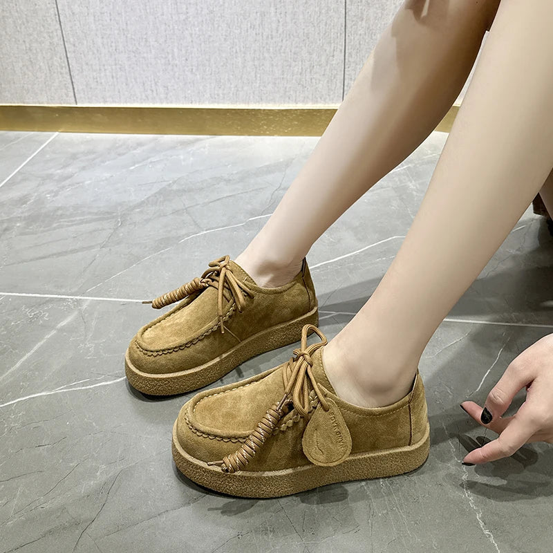 AIYUQI Women's Suede Leather Platform Loafers – British Style