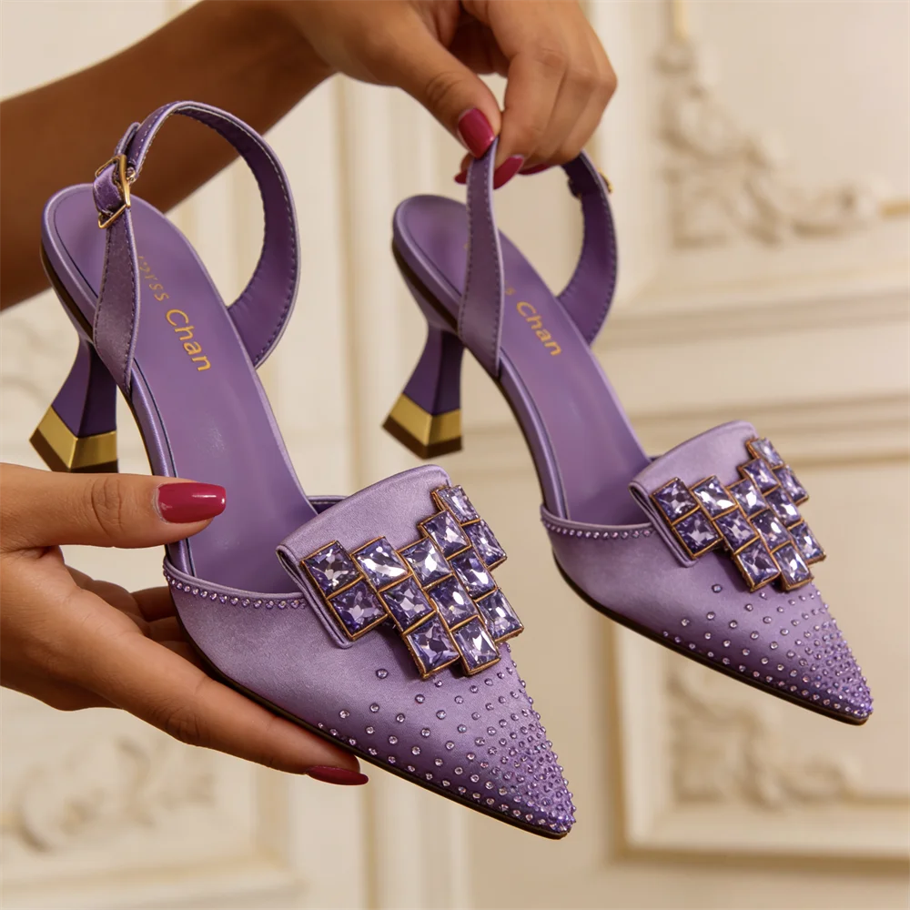 Women's Pointed-Toe Slingback Stiletto Heels with Sparkle Detail