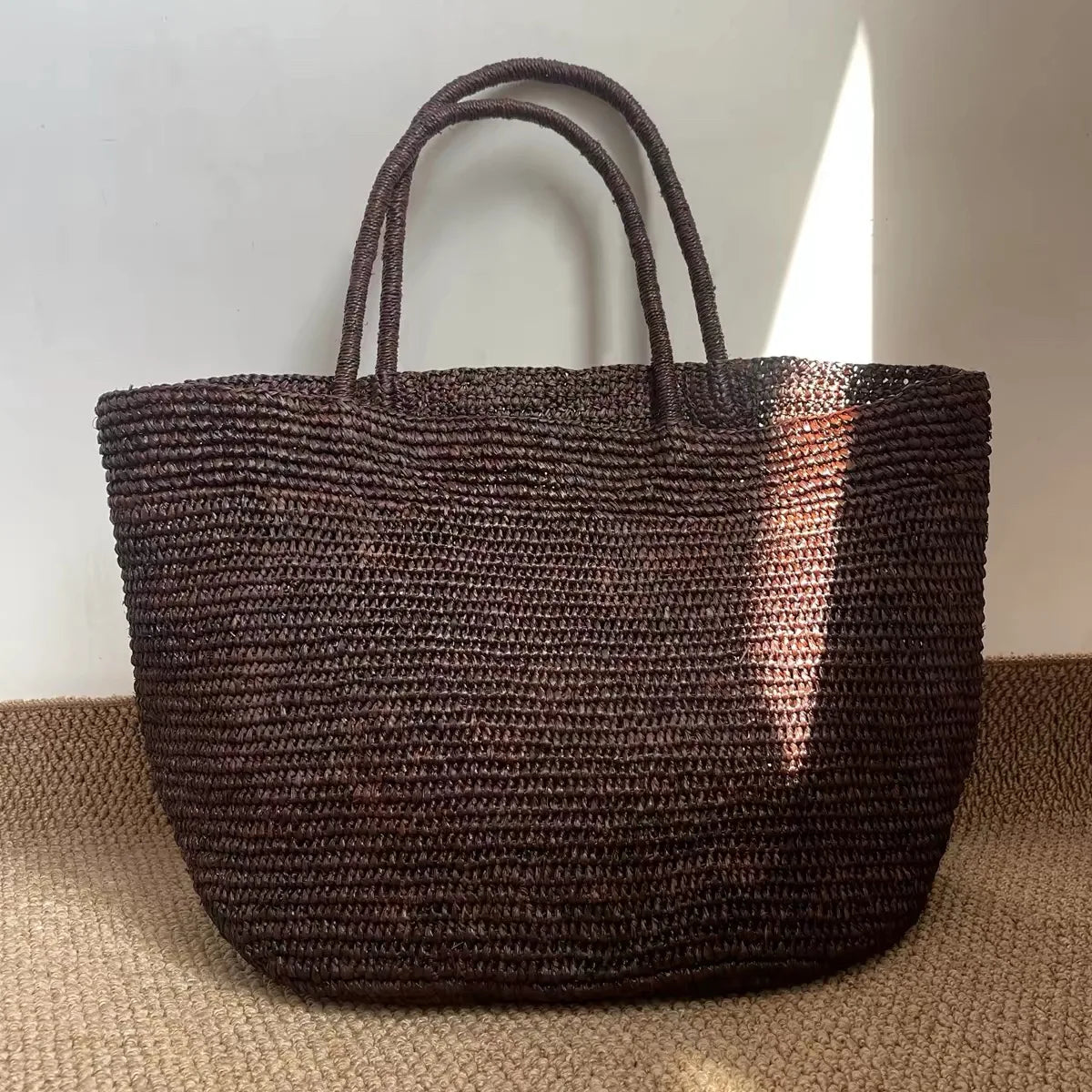 Large Handwoven Rattan Tote Bag for Women Natural Straw Beach Bag Purse Luxury Shoulder Bags Handbag Summer