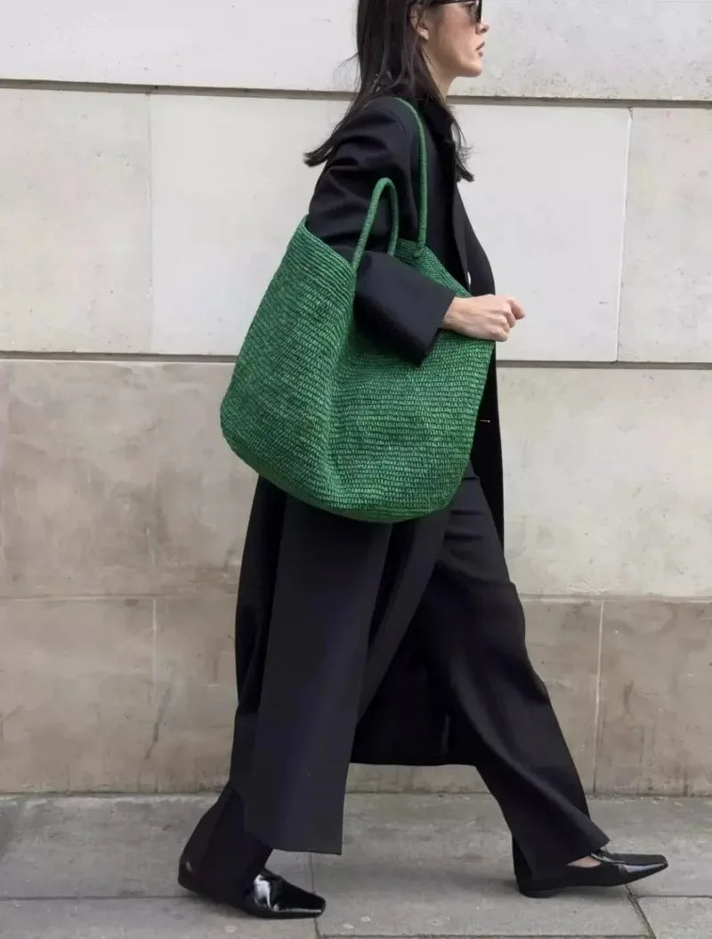 Fashionable Natural Rafia Grass Hand-woven Bag, Large Capacity, Lightweight, Versatile, Suitable for Daily Use, Women's Handbag