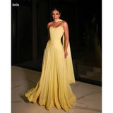 Bella Customized Yellow Strapless Pleated Ruched Bodice Cape Elegant Fitted Flowy Maxi Skirt Party Dresses robes de soirée 2025