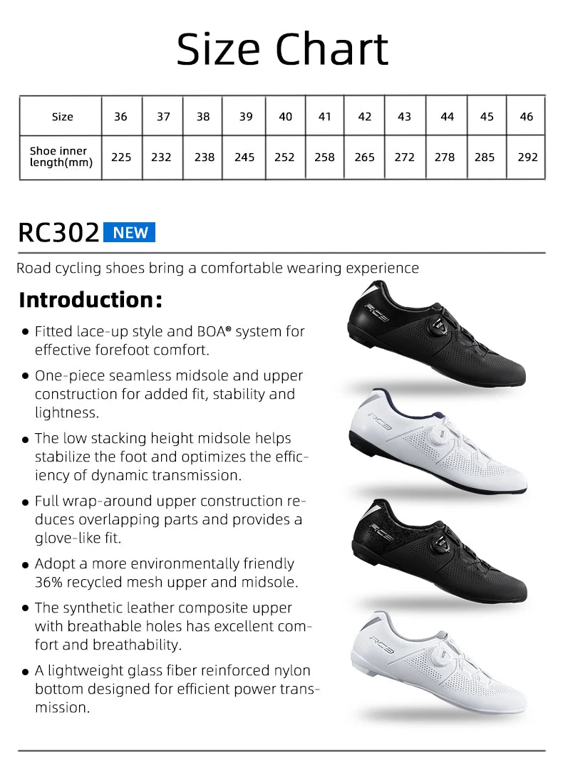 Shimano RC302 Road Bike Lock Shoes with BOA System for Cycling Shimano RC3 Road Bicycle Riding Shoes