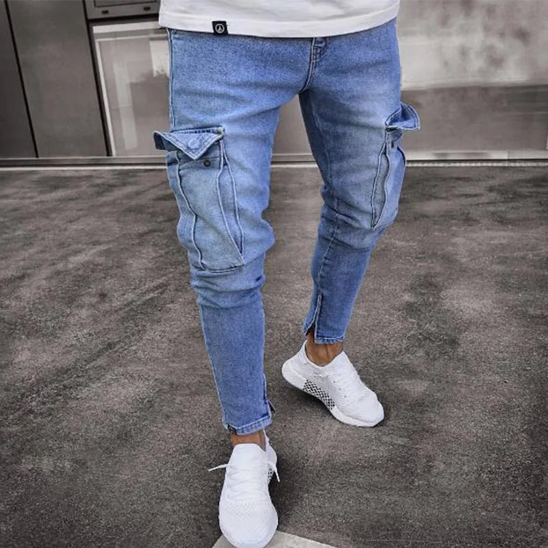 Men's Slim Fit Elastic Denim Cargo Joggers