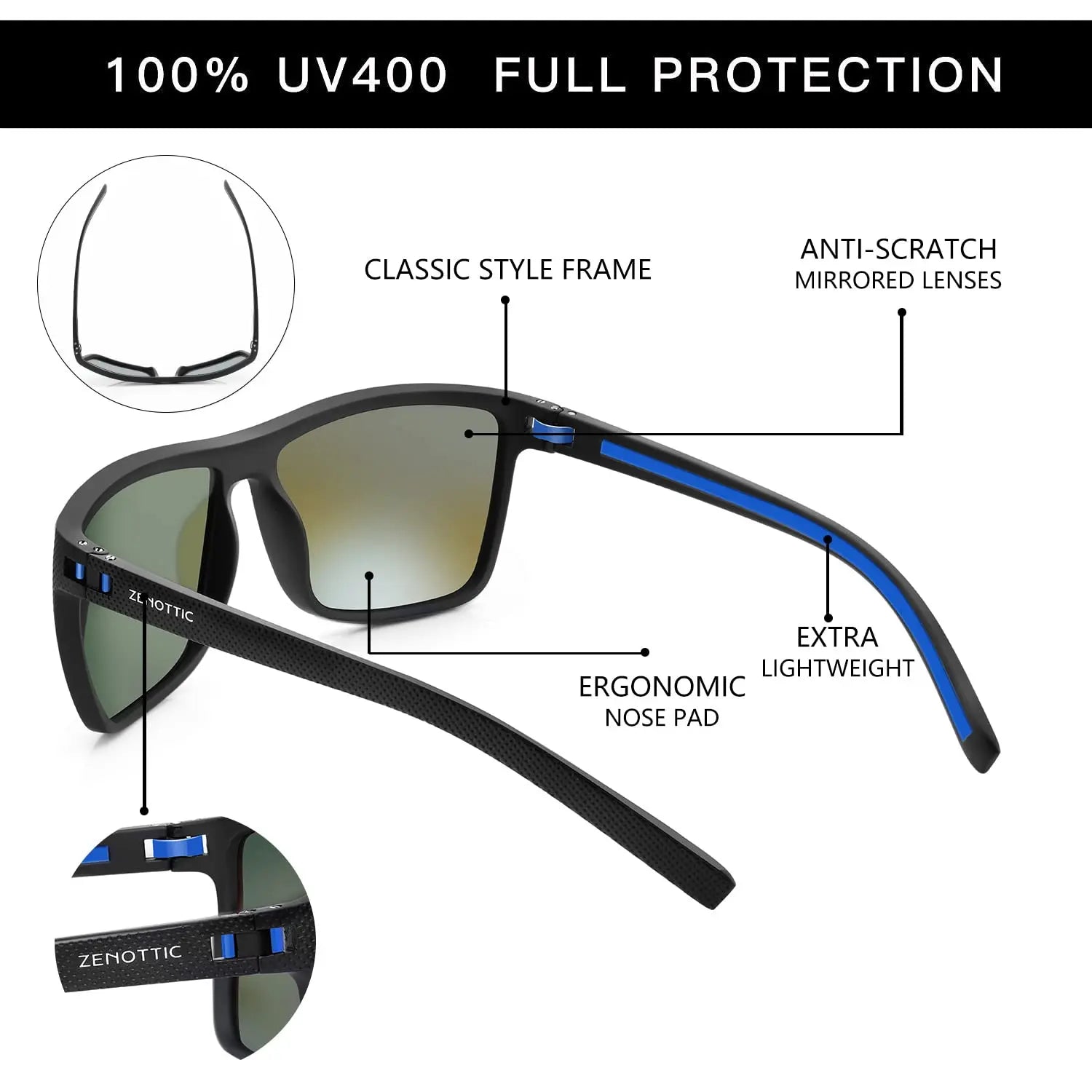 Zenottic Men's Polarized Sunglasses – UV400 TR90 Frame