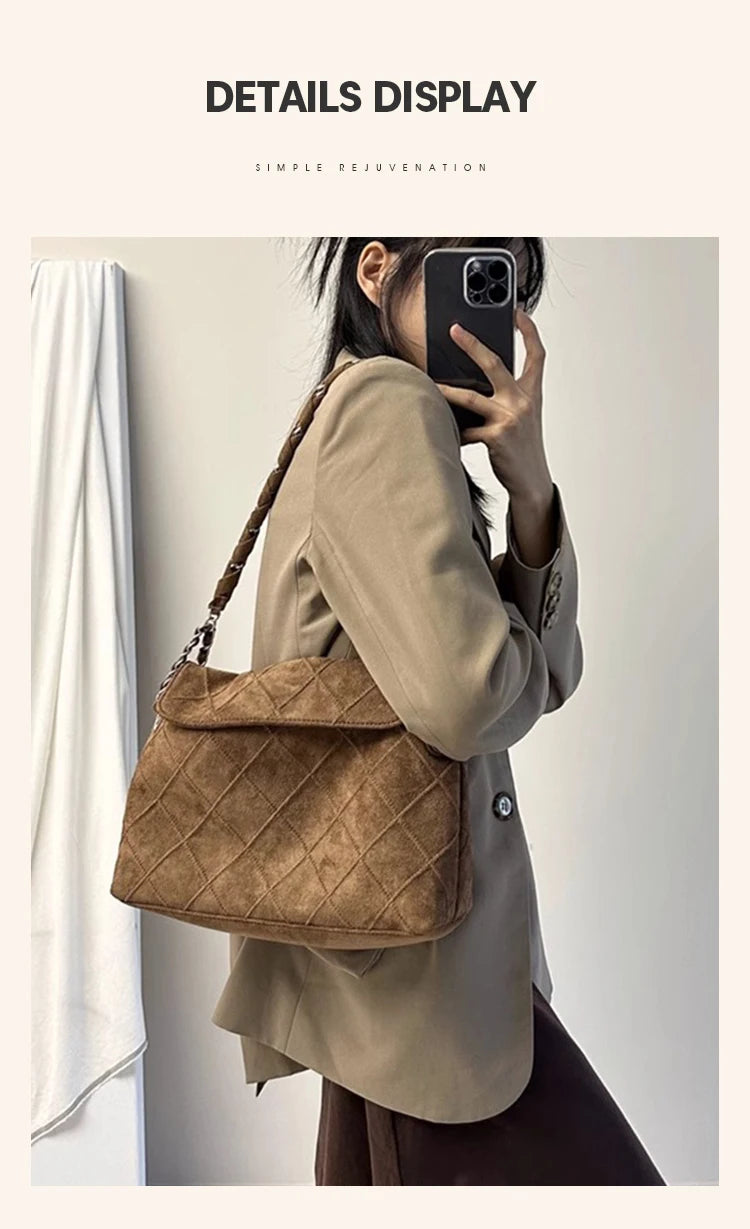 LAORENTOU Fabric Women's Strap Shoulder Bag Advanced Retro Underarm Large Capacity Fashion Quilted Handbag for Women Cossbody